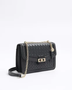 Black embossed weave shoulder bag