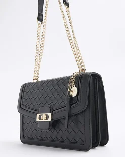 Black embossed weave shoulder bag