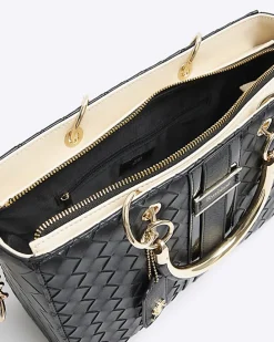 Black embossed weave tote bag