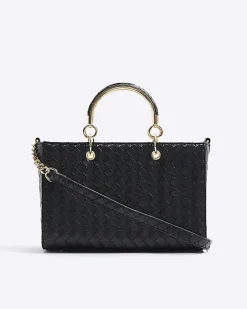 Black embossed weave tote bag