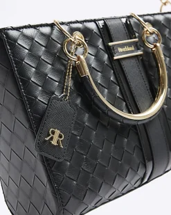 Black embossed weave tote bag