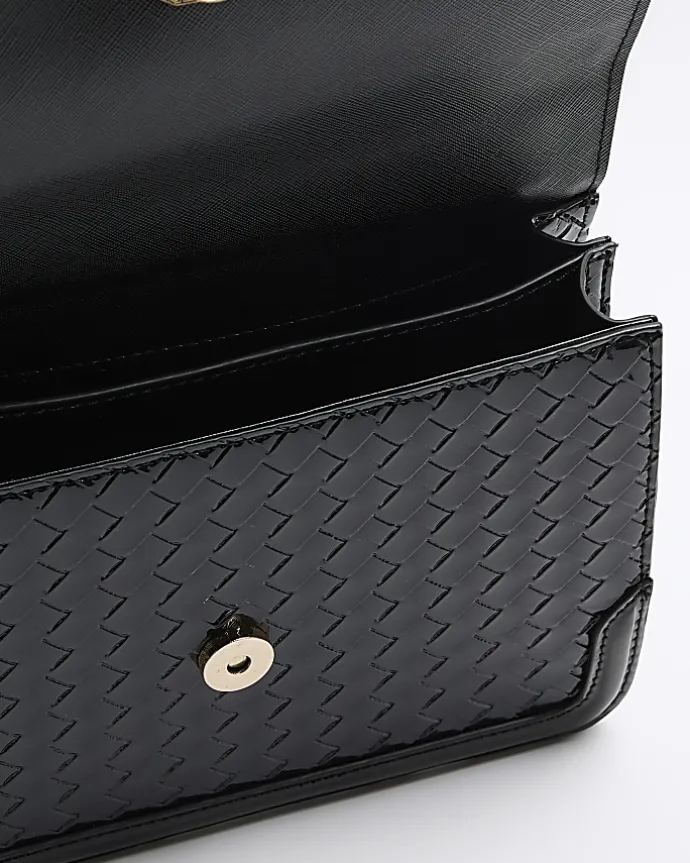 Black embossed woven satchel bag