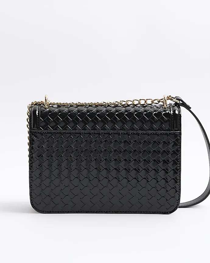 Black embossed woven satchel bag