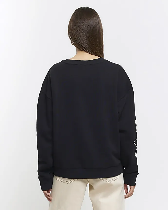 Black embroidered floral sweatshirt