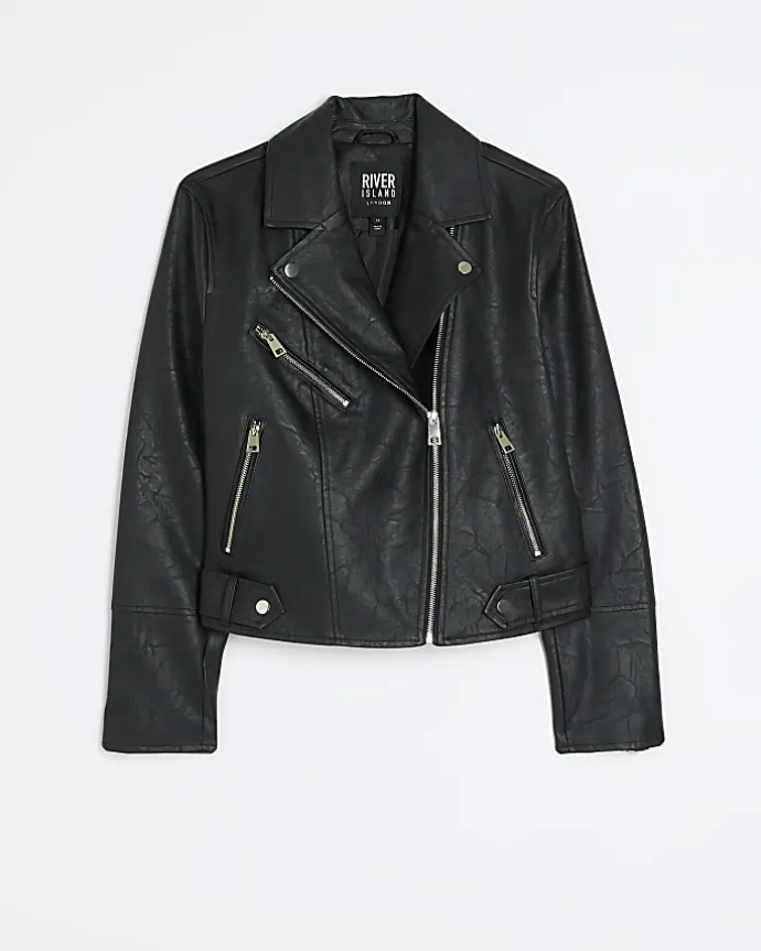 Black faux leather biker jacket