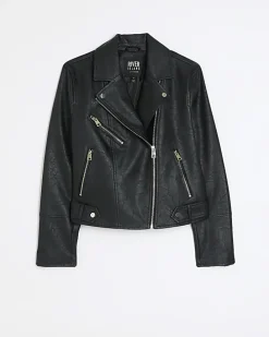 Black faux leather biker jacket