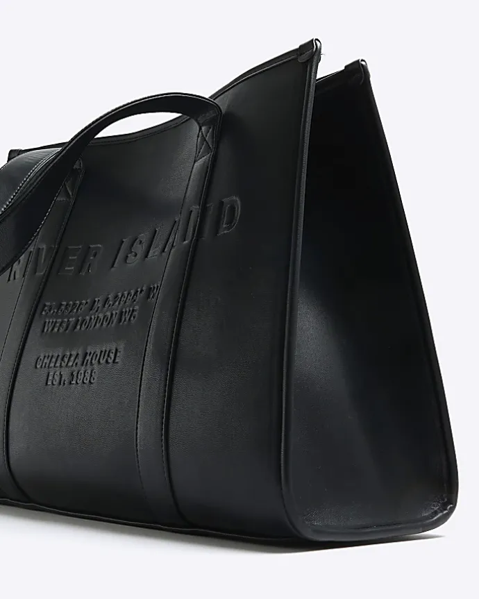 Black faux leather embossed shopper bag