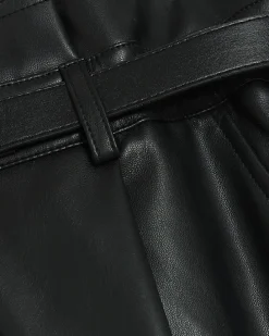 Black faux leather paperbag trousers