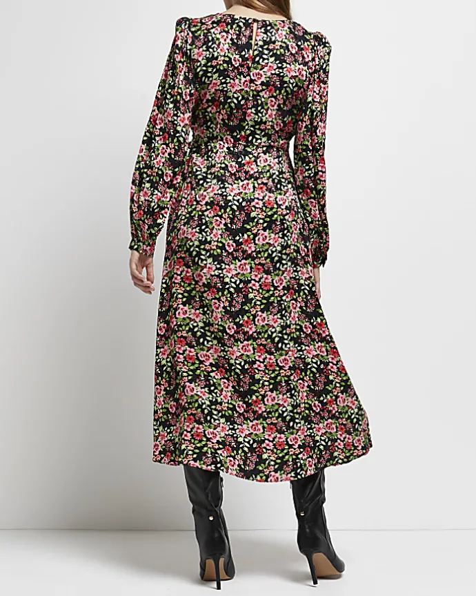 Black floral maternity midi dress