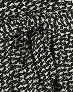 Black geometric belted mini shirt dress
