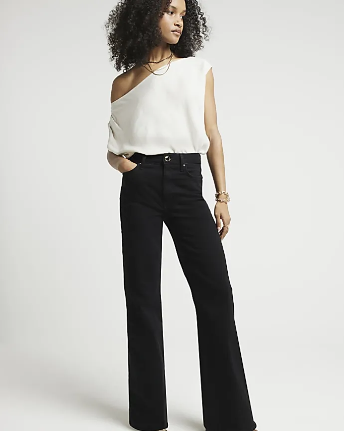 Black High Rise Wide Leg Jeans