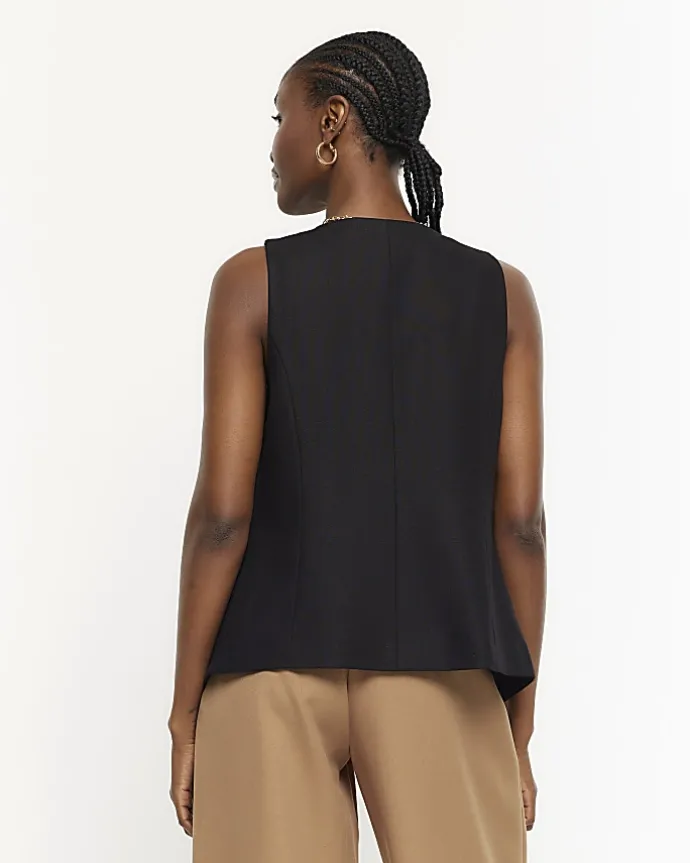 Black high V-neck waistcoat