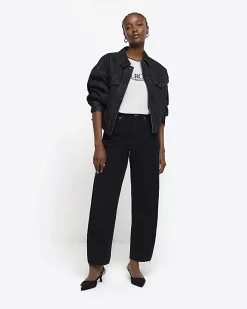 Black High Waisted Barrell Jeans