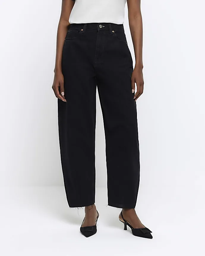 Black High Waisted Barrell Jeans