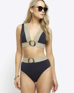 Black high waisted buckle bikini bottoms