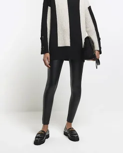 Black high waisted coated leggings