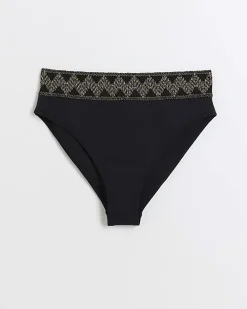 Black high waisted embellished bikini bottoms