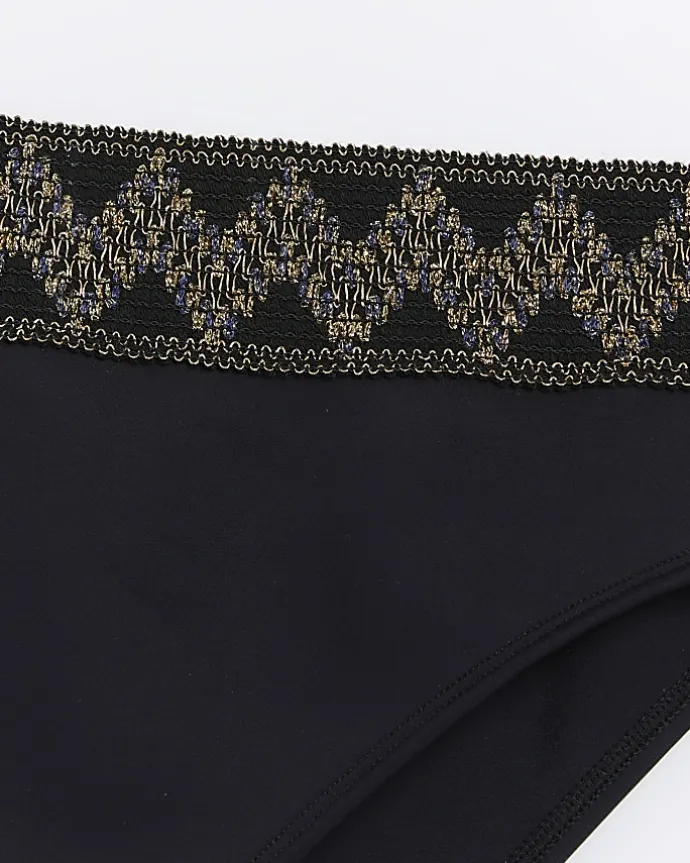 Black high waisted embellished bikini bottoms