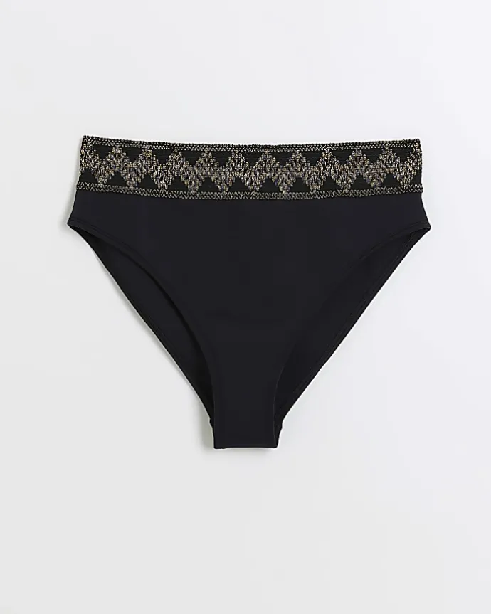 Black high waisted embellished bikini bottoms