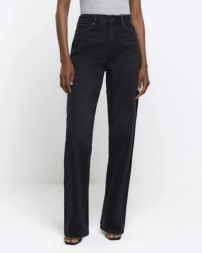 Black high waisted relaxed straight leg jeans