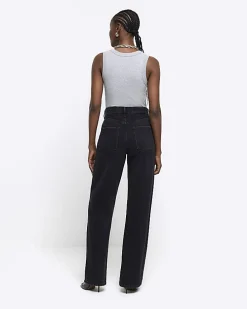 Black high waisted relaxed straight leg jeans
