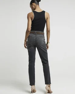 Black high waisted stove pipe straight jeans