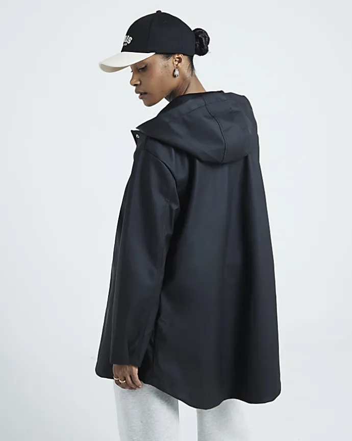 Black hooded rain coat