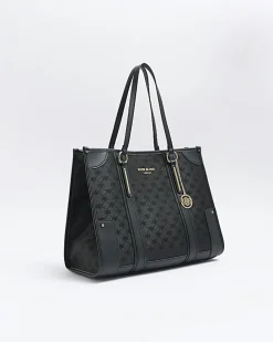 Black jacquard RI monogram shopper bag