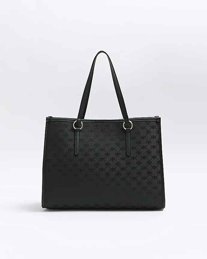 Black jacquard RI monogram shopper bag