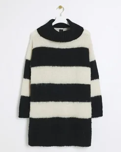 Black knit stripe jumper mini dress