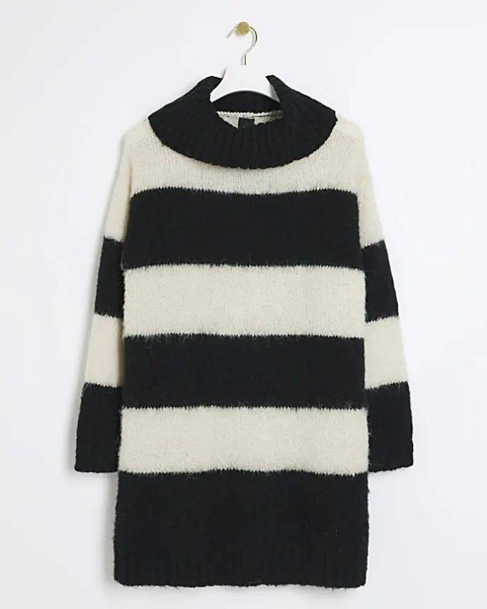 Black knit stripe jumper mini dress
