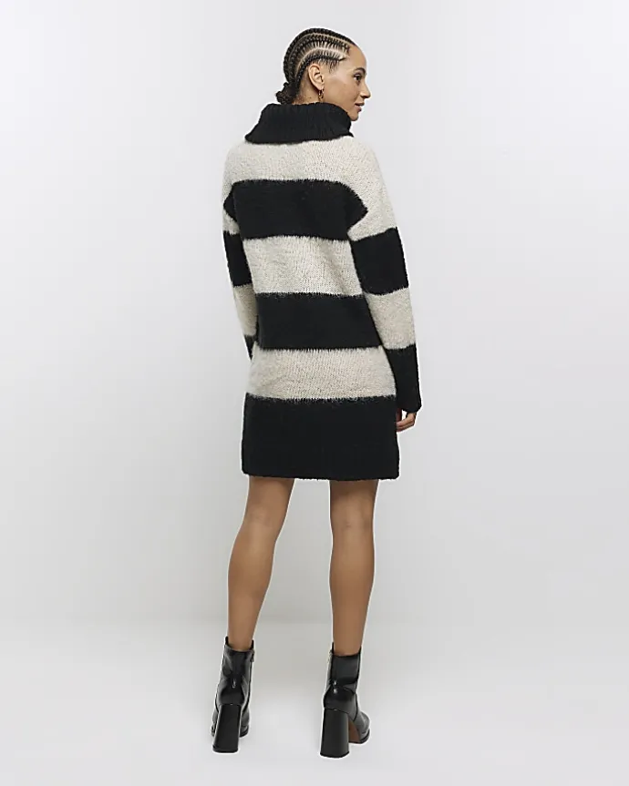 Black knit stripe jumper mini dress