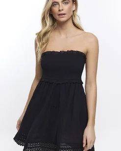 Black lace detail bandeau beach mini dress