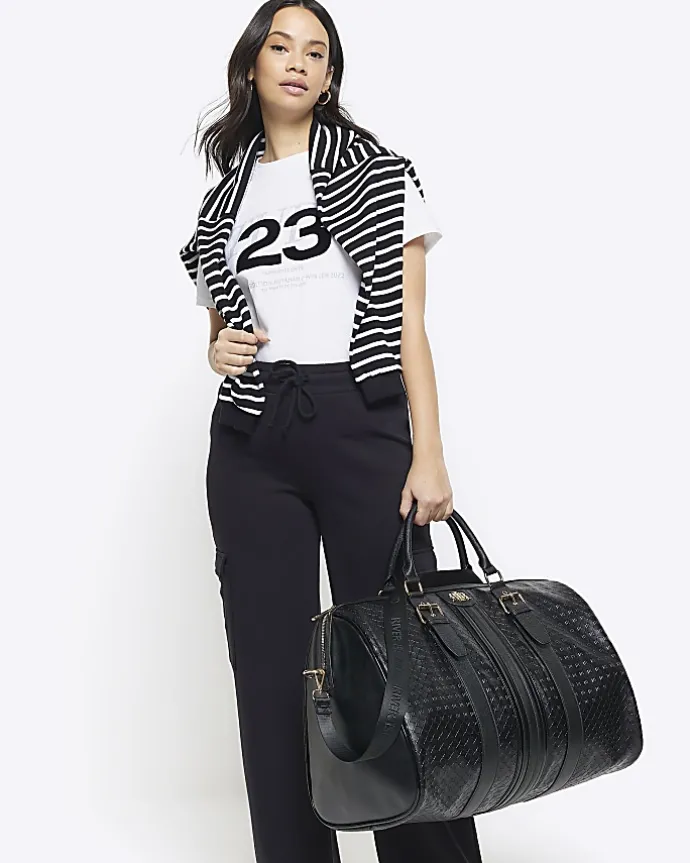 Black large embossed RI monogram travel bag