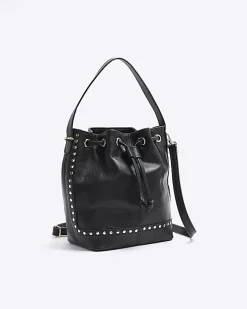 Black leather studded cross body bag