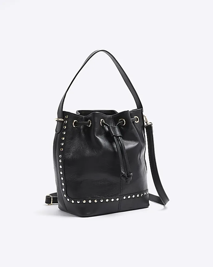 Black leather studded cross body bag