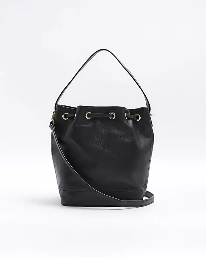 Black leather studded cross body bag
