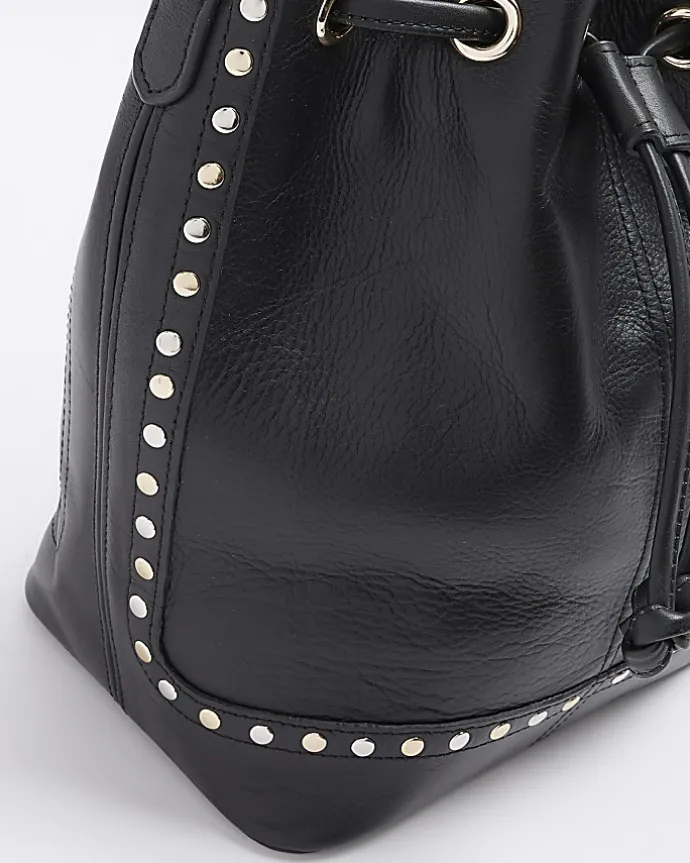 Black leather studded cross body bag
