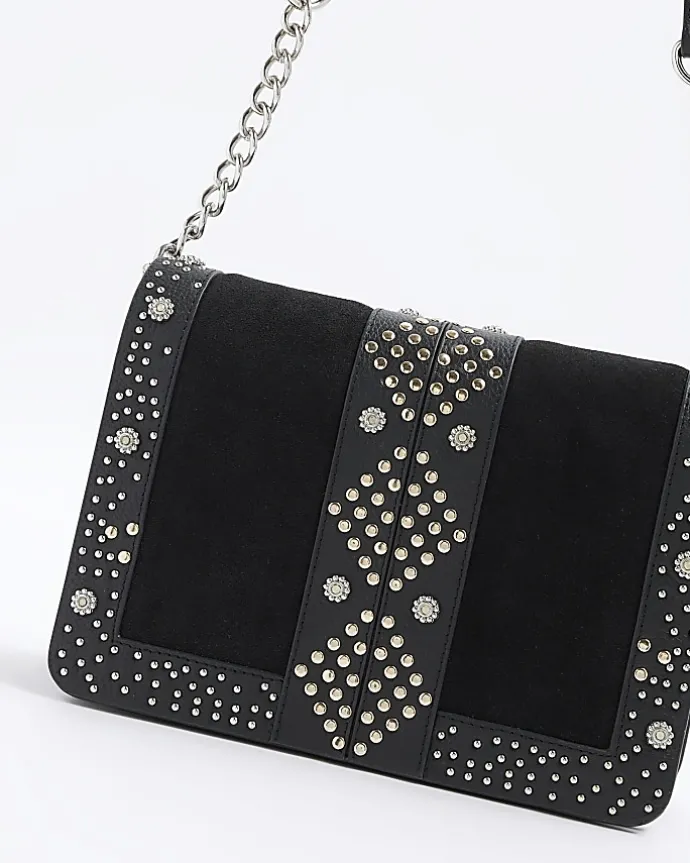 Black leather studded cross body bag