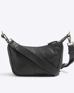 Black leather weave cross body bag
