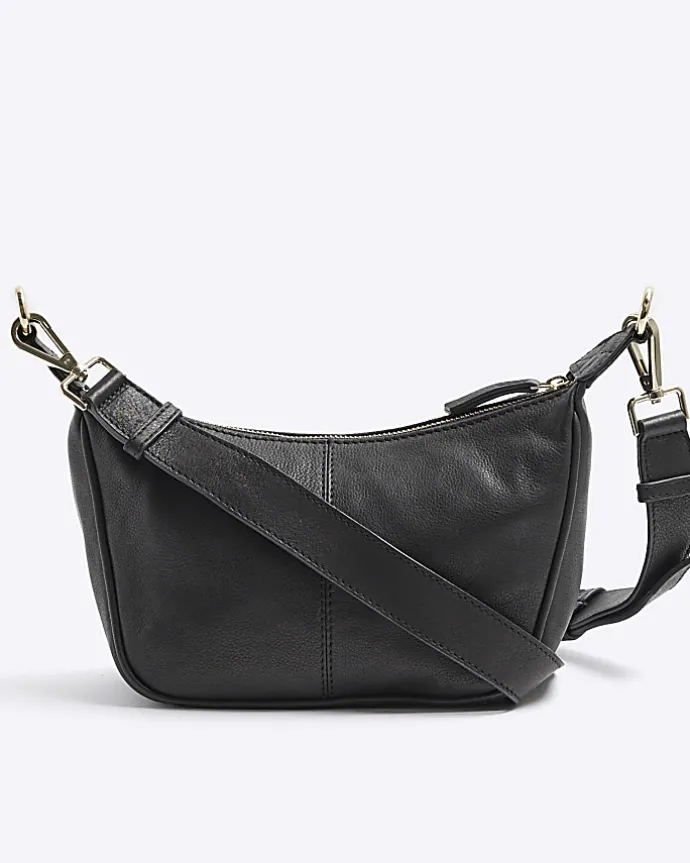 Black leather weave cross body bag