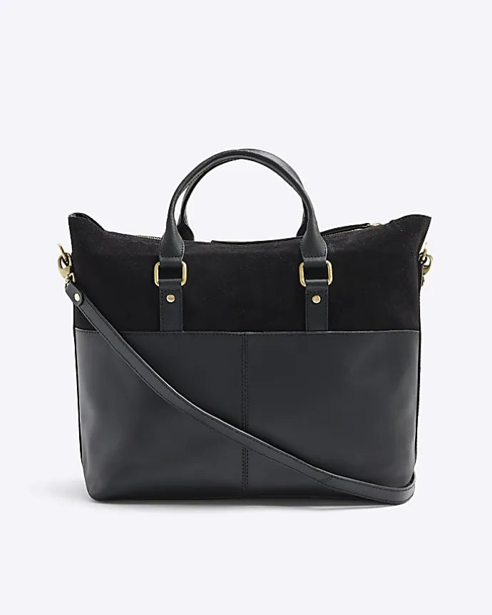 Black leather weave shopper bag