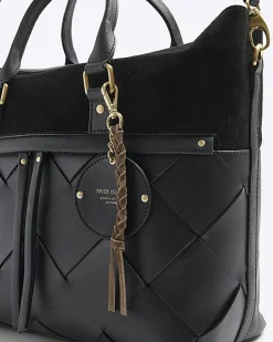 Black leather weave shopper bag