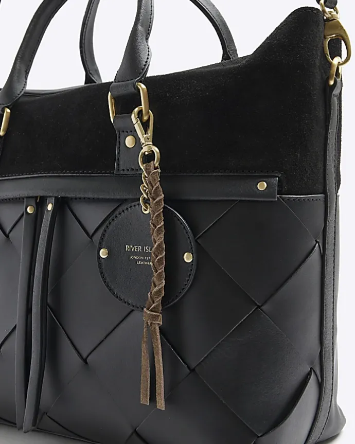 Black leather weave shopper bag