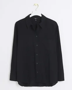 Black linen blend long sleeve shirt