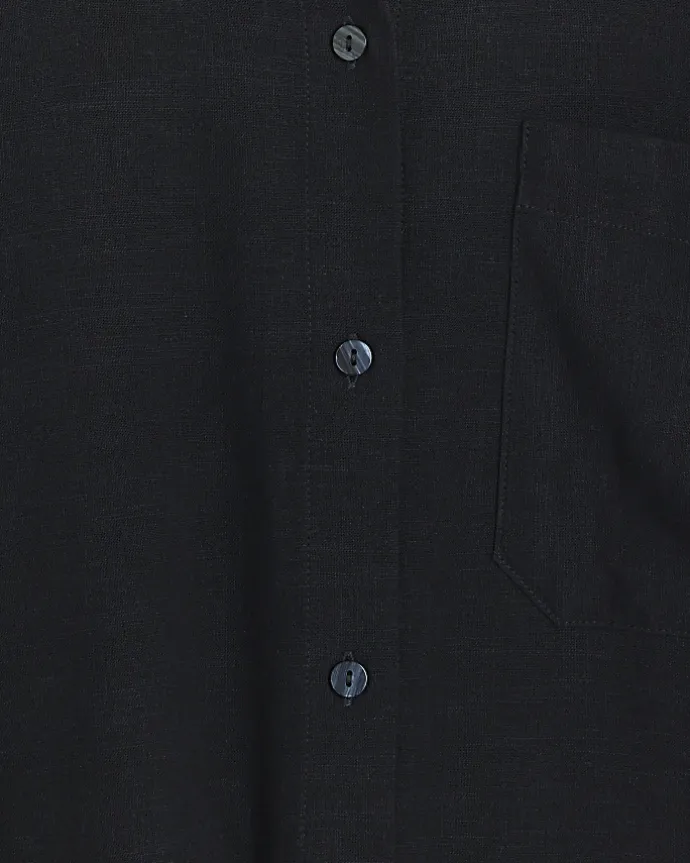 Black linen blend long sleeve shirt