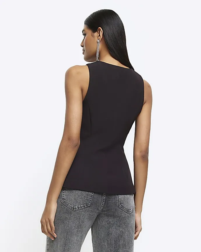 Black longline waistcoat