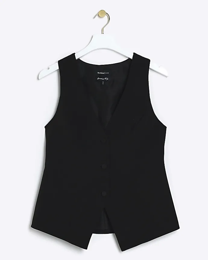 Black longline waistcoat