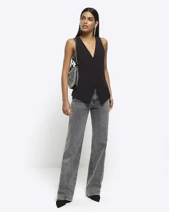 Black longline waistcoat