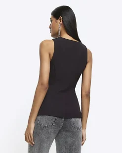 Black longline waistcoat